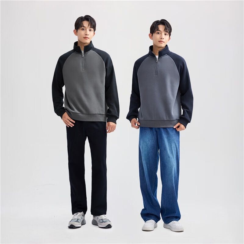 GIORDANO 佐丹奴 半拉链卫衣男24冬加绒保暖拼色插肩袖立领抓绒衣男01024797 270