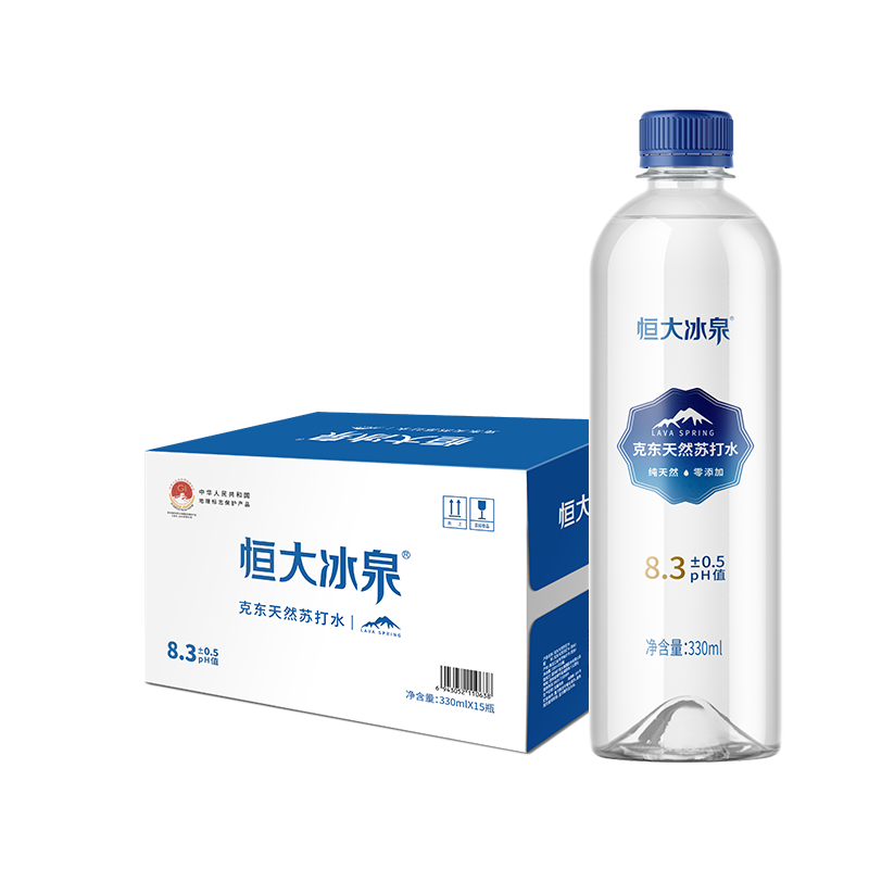 恒大冰泉 克东天然苏打水 330ml*15瓶*2件 60元包邮（需领券，合30元/件）