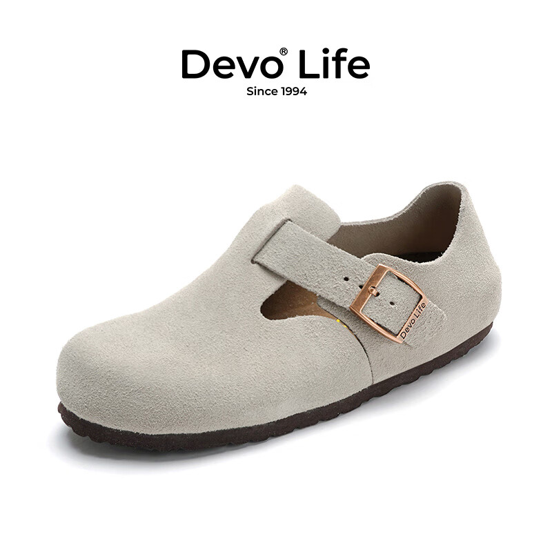 Devo 的沃 Life的沃软木鞋男女同款反绒平底单鞋复古包头鞋情侣文艺休闲鞋 66