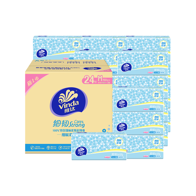 移动端、京东百亿补贴：维达 抽纸 细韧3层150抽*24包M码 细腻柔韧 餐巾纸 整