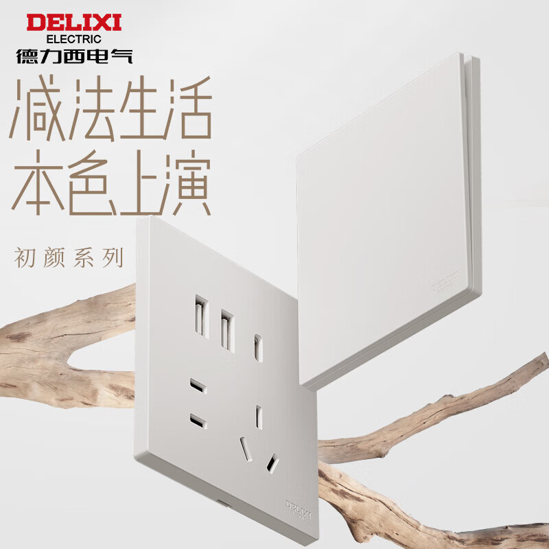 DELIXI 德力西 CD295系列 五孔双USB插座 汉玉白 61.69元