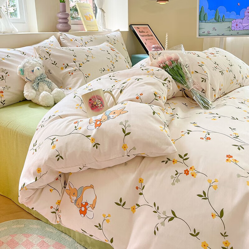 AIDLI 四件套纯棉床上用品枕套被套床单全棉套件 花期 200*230cm四件套 159元（需用券）