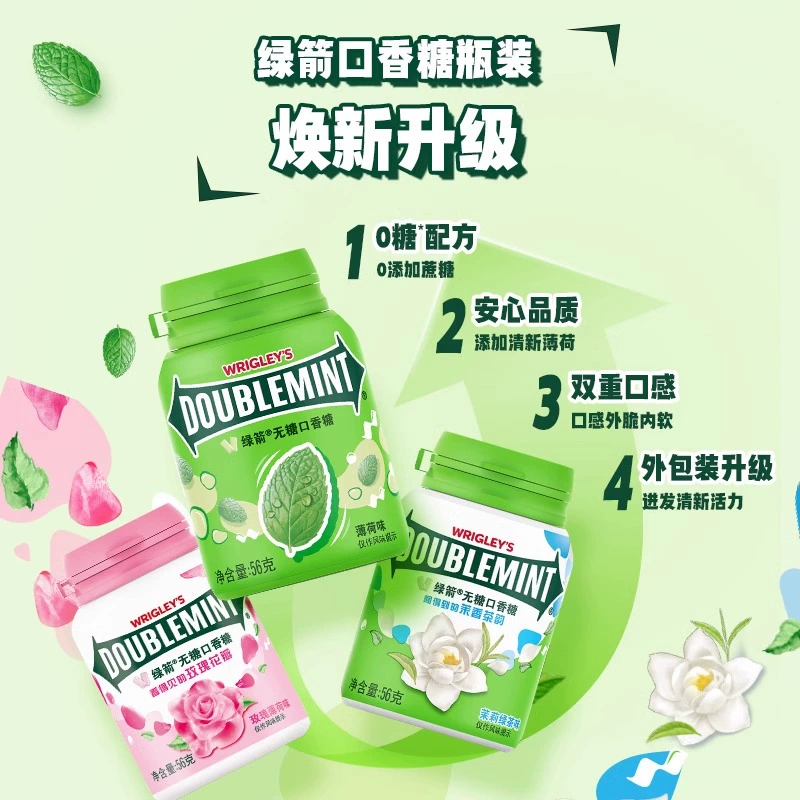 DOUBLEMINT 绿箭 WRIGLEY’S DOUBLEMINT 绿箭 口香糖 56g 40粒*6瓶 原味+绿茶味 ￥30.9