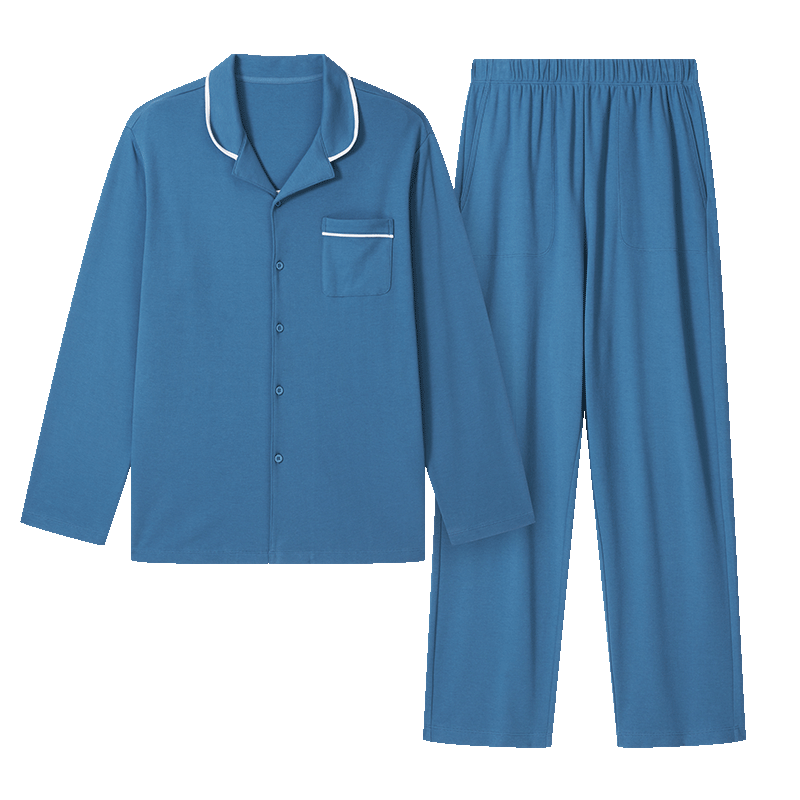 京东京造 100﹪棉男士纯棉睡衣保暖家居服套装 徽蓝色 XL 抗菌可外穿 59.5元(