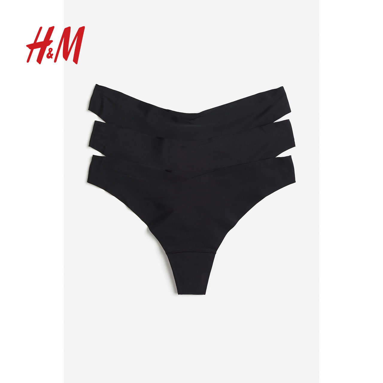H&M HM 女士内裤2024夏新款细腻面临3条装隐形Thong内裤1188029 54元