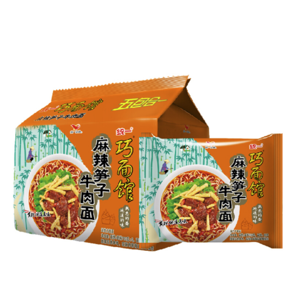 统一 巧面馆麻辣笋子牛肉面方便面106g*5 4.45元