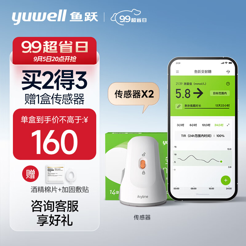 鱼跃（Yuwell）安耐糖动态血糖监测仪免扎手指免采血家用血糖仪CT15 传感器2