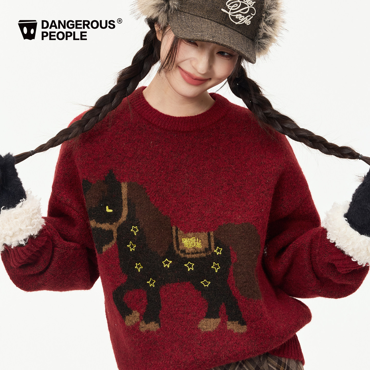 Dangerous People Dangerouspeople薛之谦dsp小马针织衫冬宽松慵懒红色毛衣 199元（需