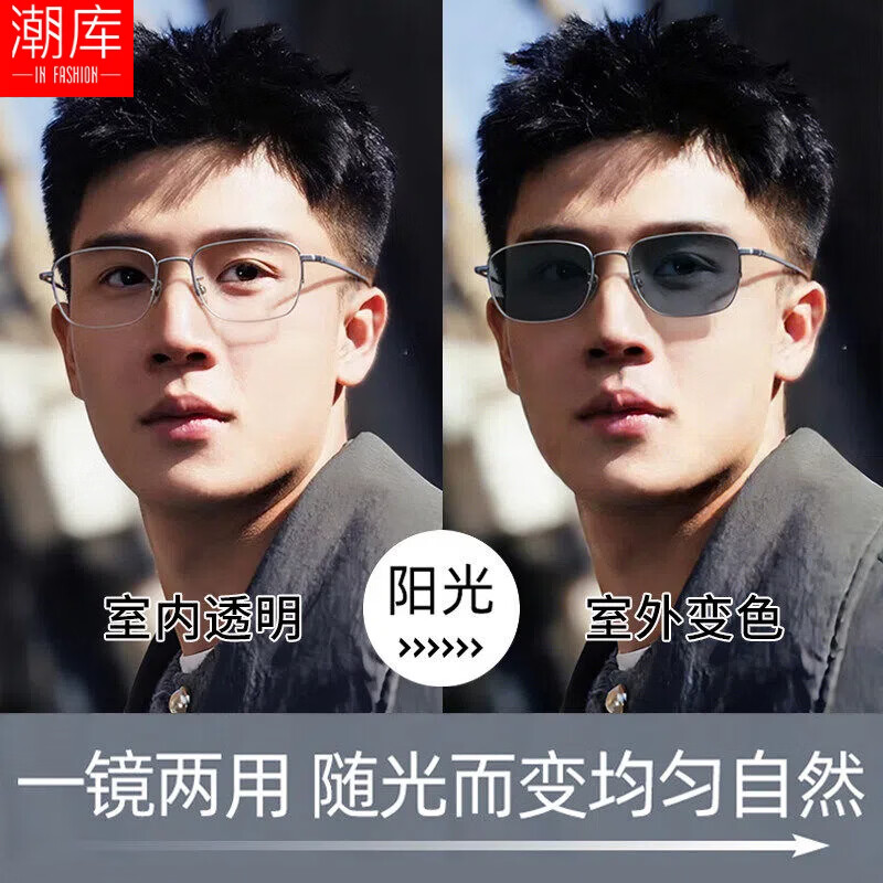 潮库 超轻钛感光变色半框镜+1.61防蓝光变色镜片镜片 76元包邮 - 清风线报