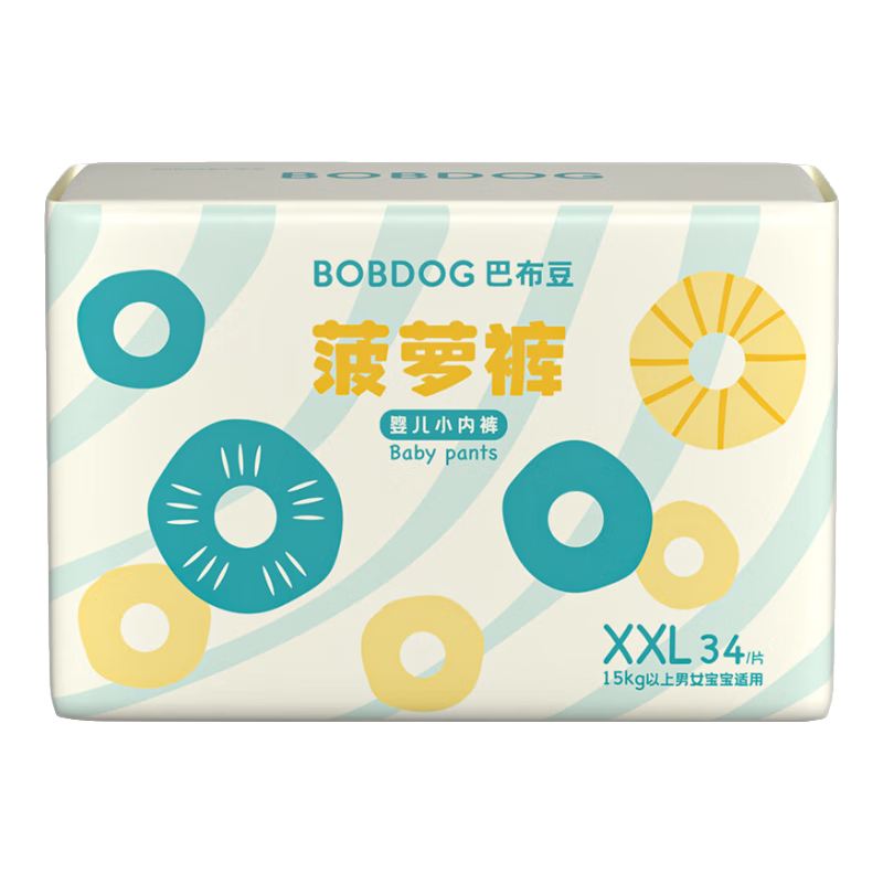 Plus会员：巴布豆（BOBDOG）【老爸抽检】新菠萝拉拉裤XXL码34片 ×2件 56元（合