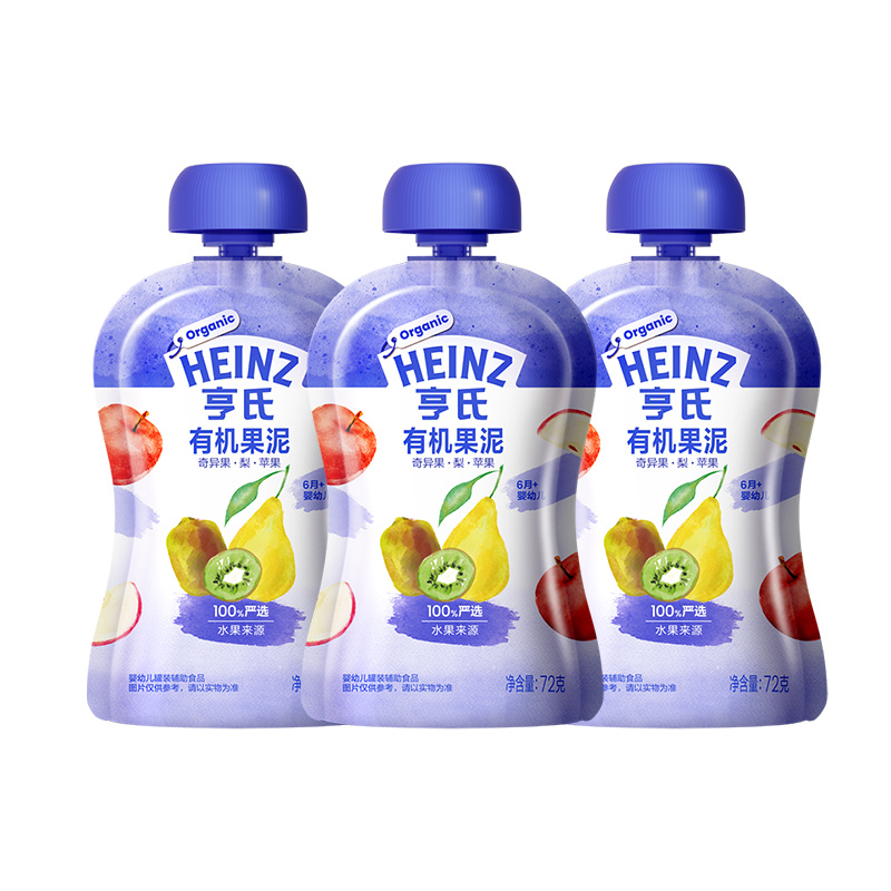 Heinz 亨氏 奇异果梨苹果有机果泥3袋婴儿辅食24年1月生产 19.9元