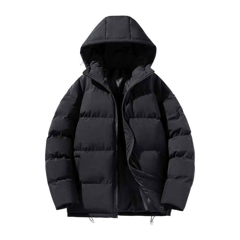 真维斯 款面包服男女连帽棉服冬季保暖棉袄外套2026加厚百搭棉衣 黑色 纯色