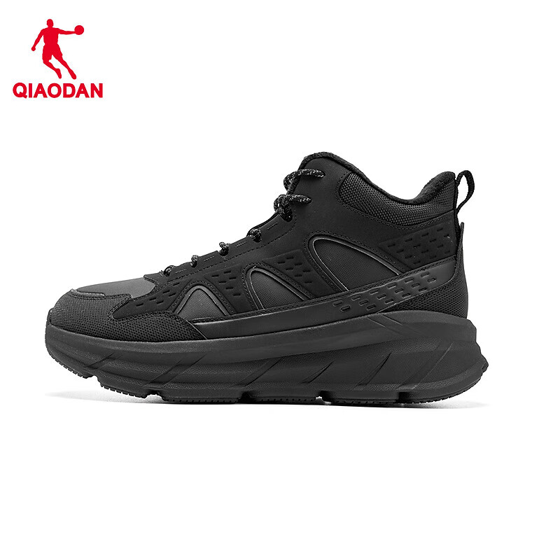 乔丹 男鞋运动鞋高帮加绒棉鞋加厚皮面革面保暖防水减震防滑跑步鞋户外 