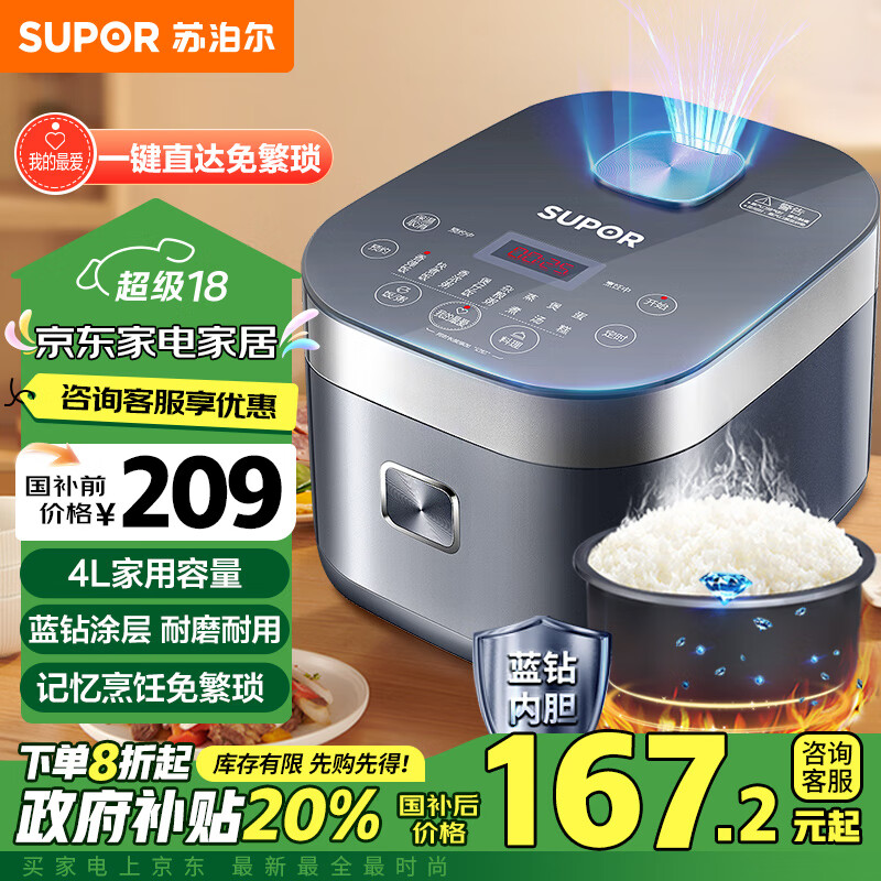 SUPOR 苏泊尔 SF40FC776 电饭煲 4L 灰色 ￥115.75