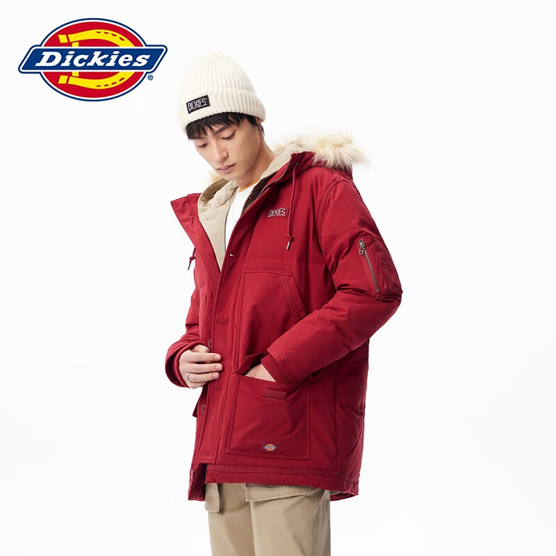 Dickies 帝客 羽绒服 迷彩印花撞色秋冬男式灰鸭绒厚外套9482 砖红色 L 301元（