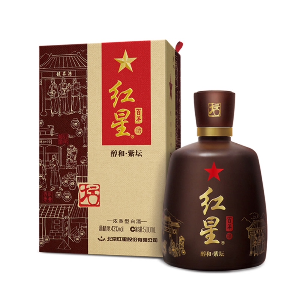 红星 百年 醇和 紫坛 43%vol 浓香型白酒 500ml 单瓶装 103元