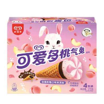 可爱多 和路雪 桃气兔白桃玫瑰口味冰淇淋 68g*4支 *4件 46.64元（合11.66元/件