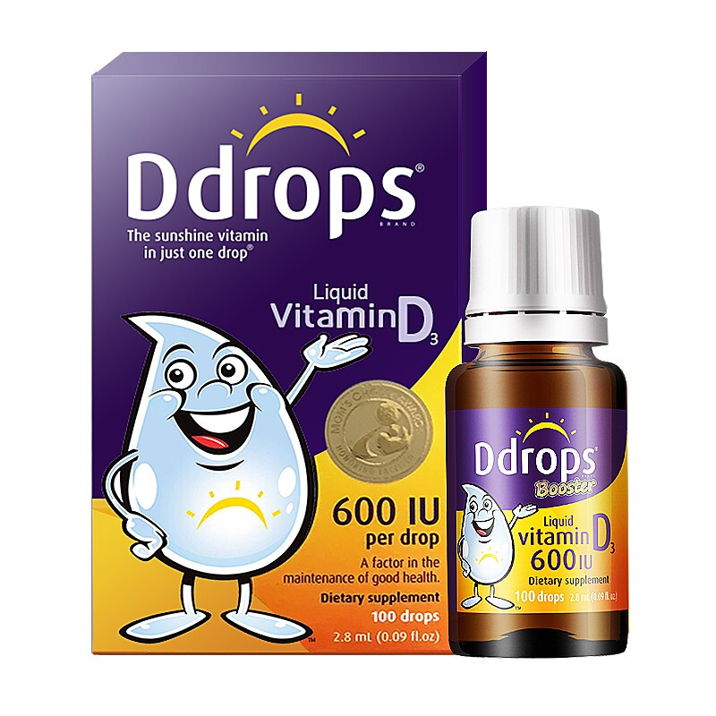 Ddrops 儿童维生素D3滴剂 600IU 2.8ml*2瓶装 154.4元（需用券，返9元购物金后）