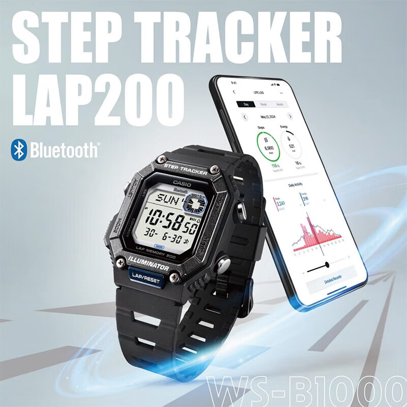 CASIO 卡西欧 智能蓝牙连接运动休闲表 WS-B1000-8BVDF 348元（需用券）