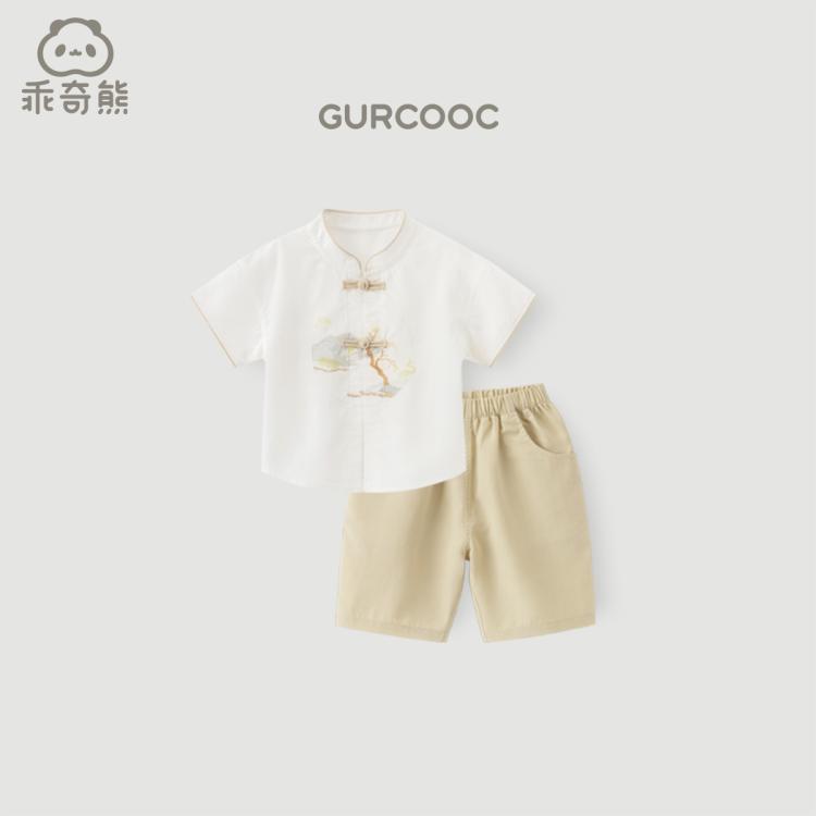 乖奇熊 男宝宝短袖唐装夏季衣服短裤两件套婴儿周岁礼服 116.1元
