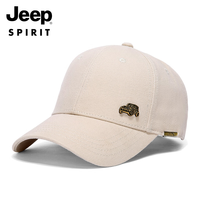 Jeep 吉普 帽子男士棒球帽夏季潮流百搭鸭舌帽防晒遮阳帽男女式太阳帽 杏色