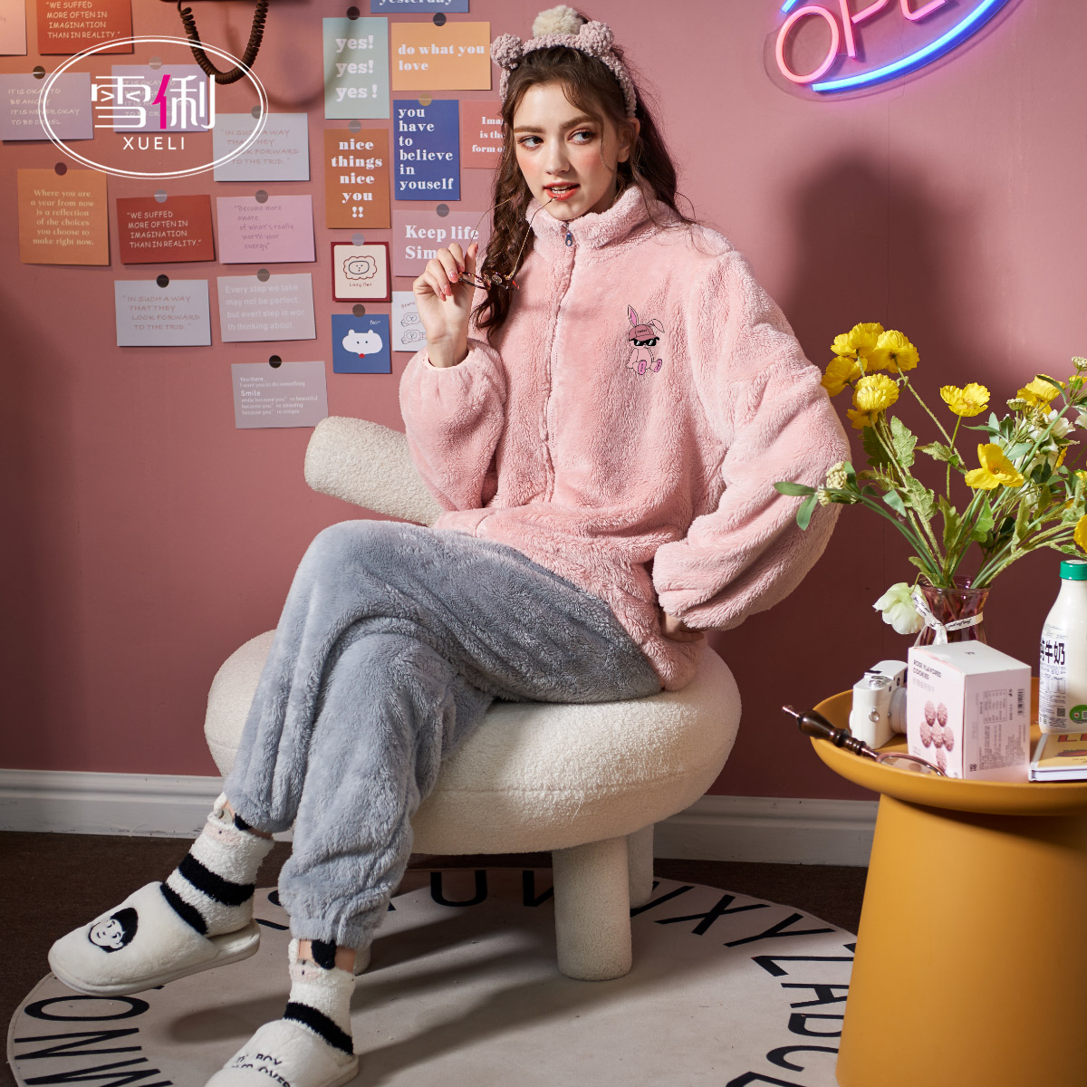 雪俐 2023睡衣女冬季珊瑚绒加厚加绒法兰绒家居服秋冬居家服 89元（需用券