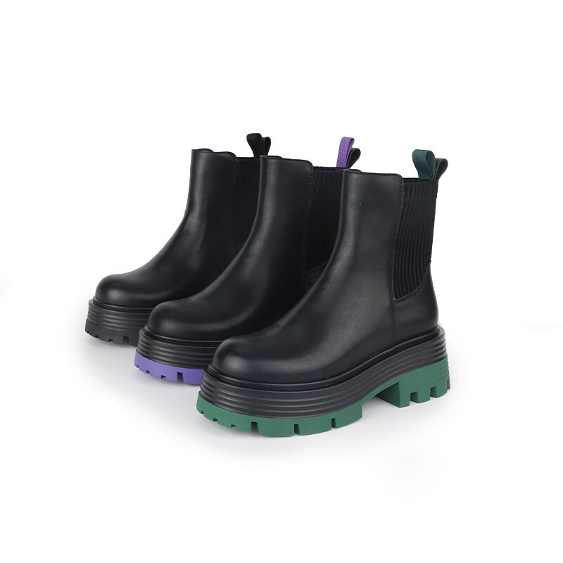 红蜻蜓 冰糕系列 女靴 中筒切尔西厚底靴 WJC42352 紫色 64元(需领券)