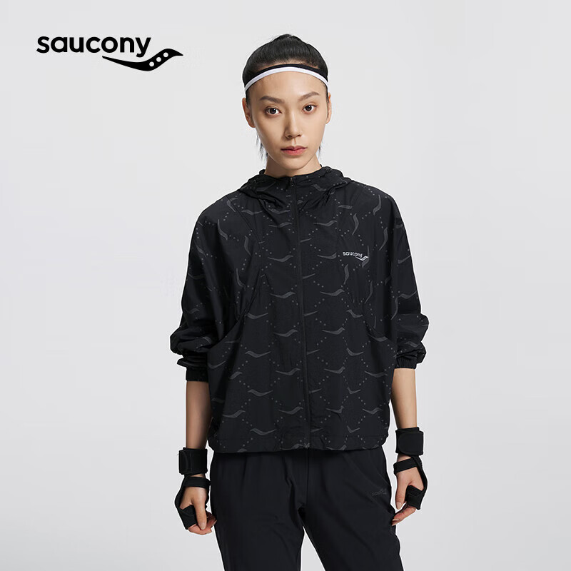 saucony 索康尼 女子梭织跑步夹克连帽运动外套正黑色组M 459元