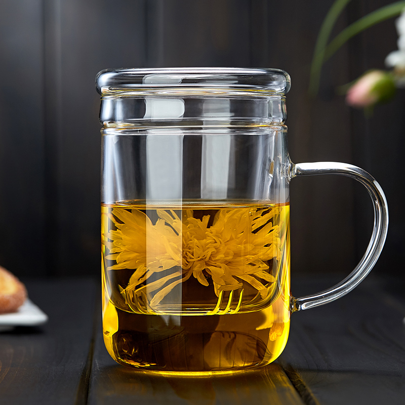 美斯尼 玻璃水杯子耐热加厚花茶杯 泡茶杯绿茶杯过滤 大容量办公杯 儒雅杯