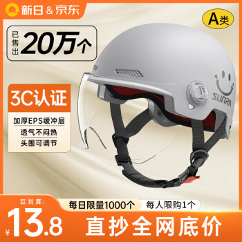 新日 SUNRA 3C国标 电动车头盔半盔 灰色+高清短镜 ￥11.51