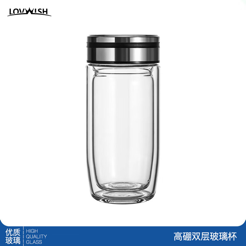 LOVWISH 乐唯诗 双层玻璃茶杯 380ml 黑色 24.9元（需用券）