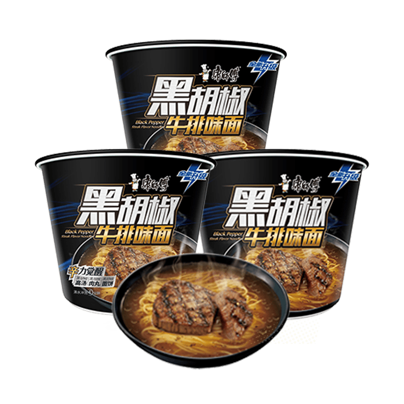 需换购：康师傅 黑胡椒牛排味方便面 112g×3桶 3.3元/桶， 9.9元