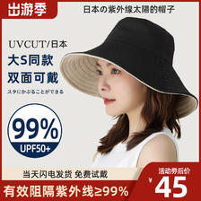 日本uvcut防晒帽遮阳帽防紫外线太阳帽子双面遮脸渔夫帽女夏季 45元