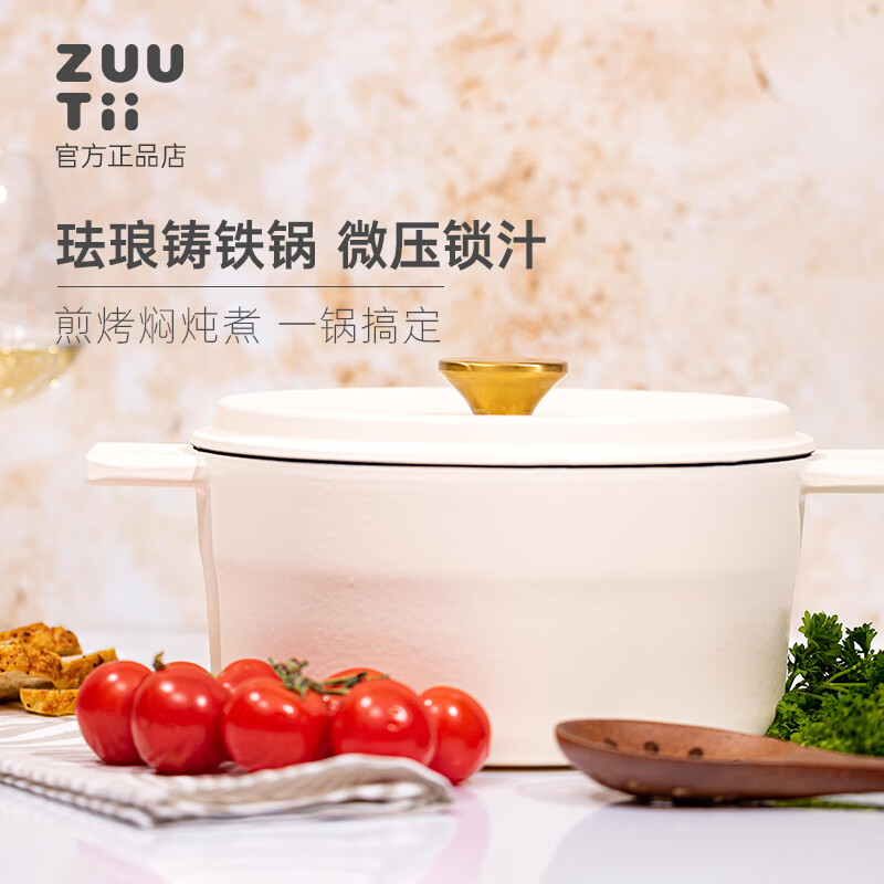 zuutii 珐琅锅进口铸铁锅微压炖煮锅蒸锅煲汤锅24cm 馥芮白 925元