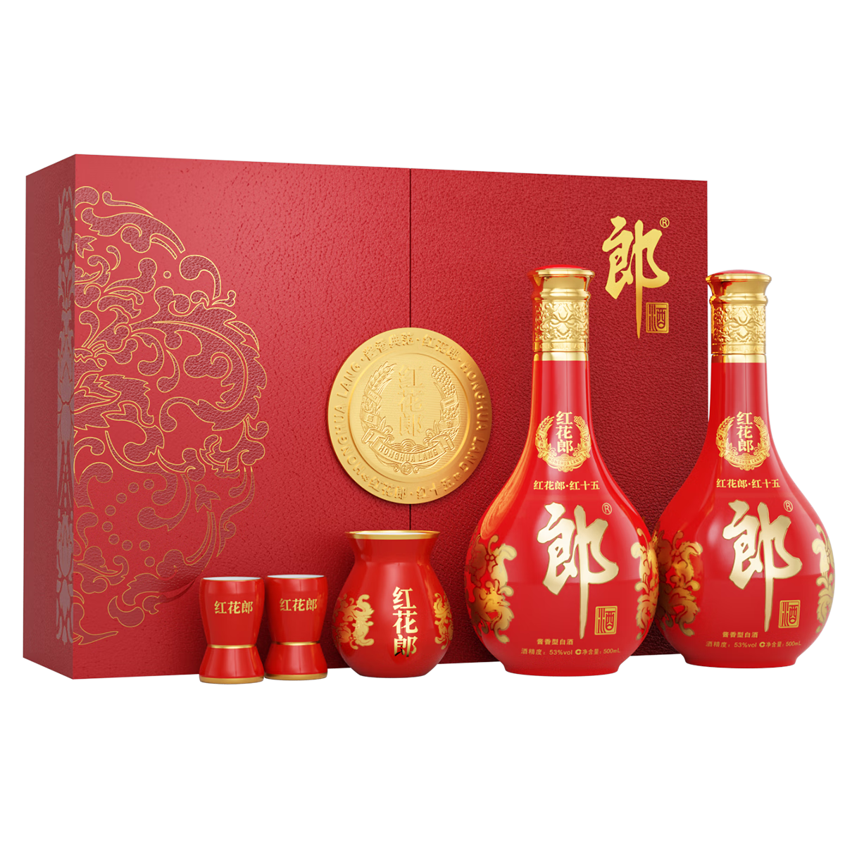 plus会员：郎酒红花郎15 酱香型 白酒 53度 500ml*2瓶 礼盒装*2件 1734.4元，折867.2