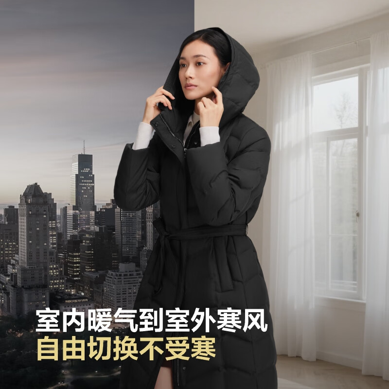 移动端、京东百亿补贴：波司登 新款90鹅绒羽绒服 长款系带收腰 通勤连帽