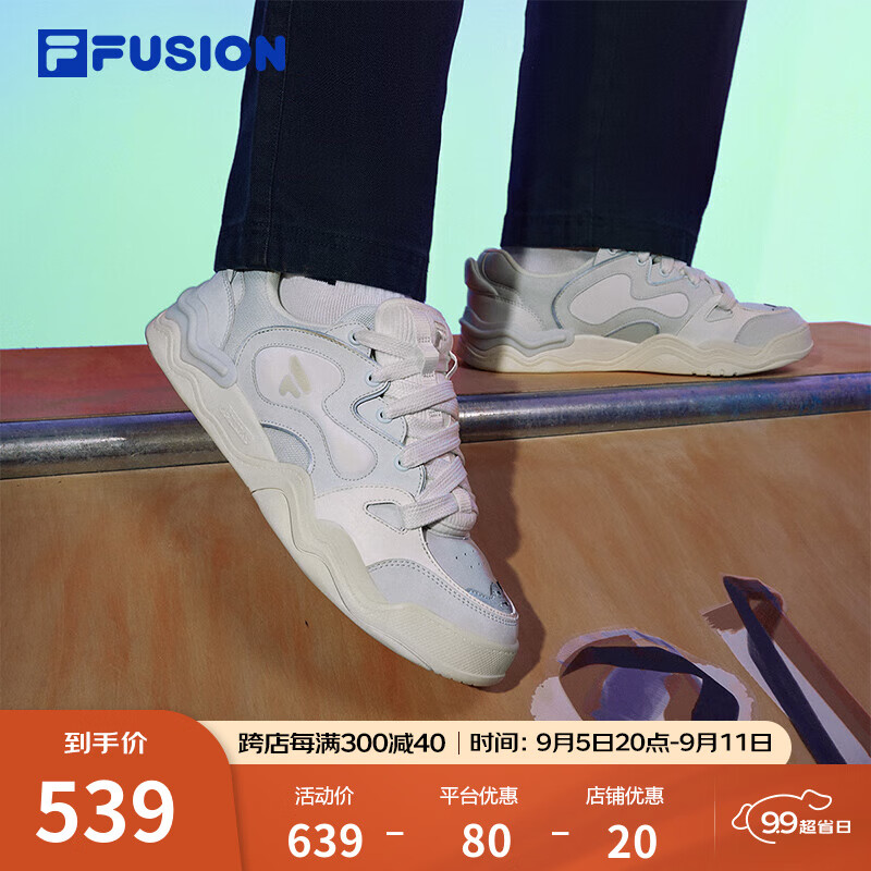 FILA 斐乐 FUSION斐乐潮牌男鞋KICK DX专业滑板鞋2024春时尚运动鞋 消逝蓝/雪白-BS