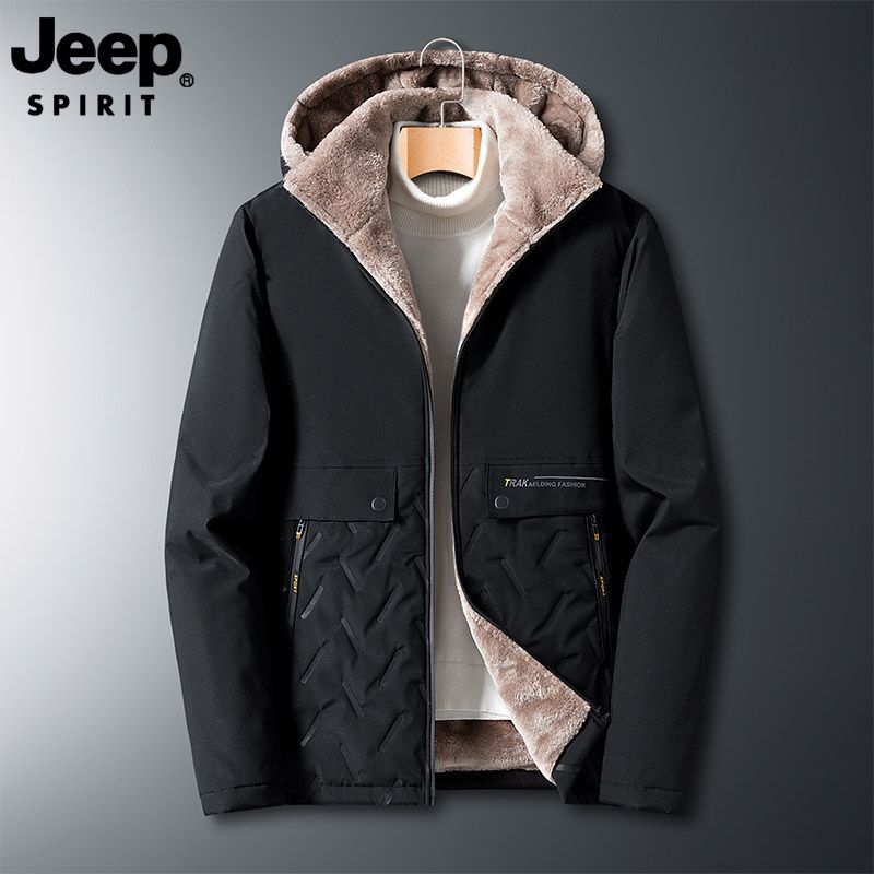 JEEP SPIRIT JEEP吉普秋冬季加绒棉服男外套新款棉袄加棉大码厚款连帽卫衣 188