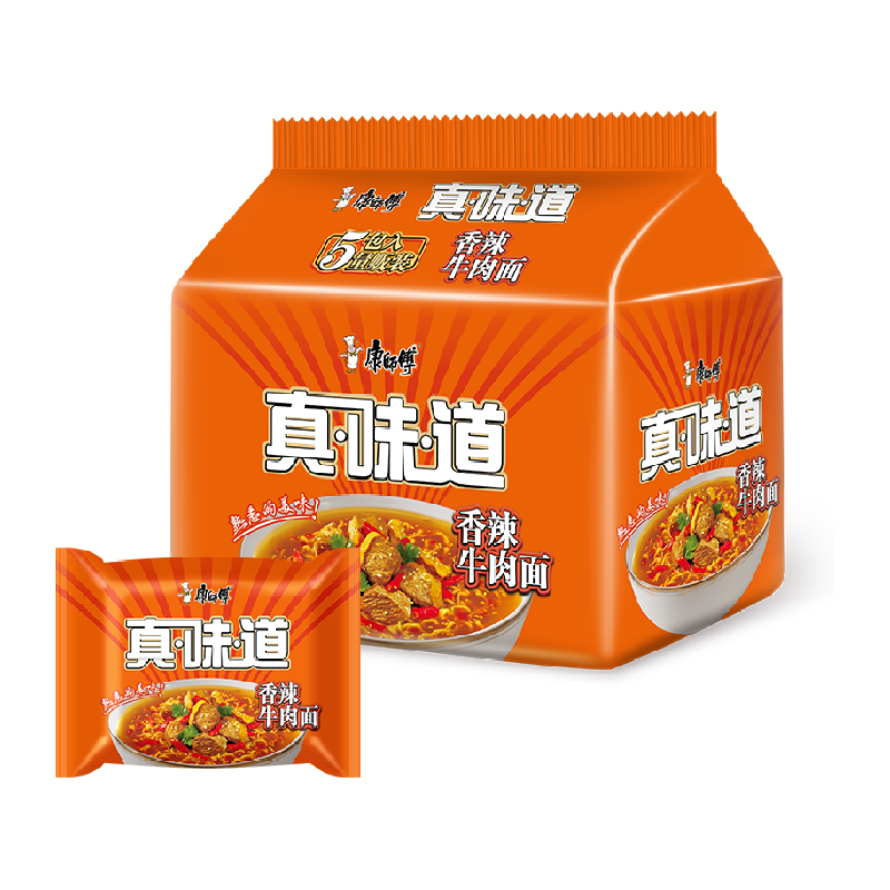 康师傅 方便面真味道香辣牛肉面99g*5袋整箱泡面速食 ￥9.41