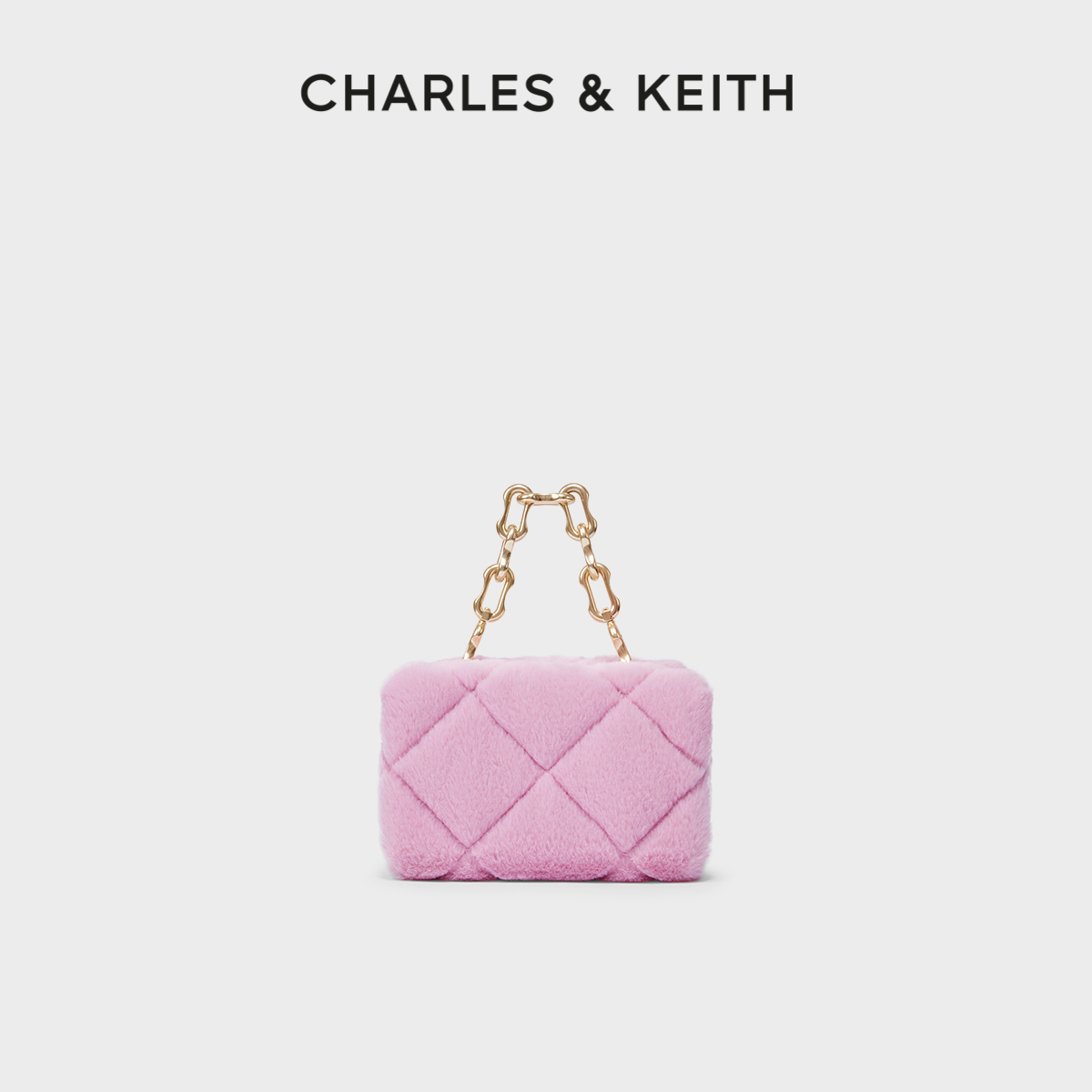 CHARLES & KEITH CHARLES&KEITH夏季女包CK2-51220004菱格毛绒链条单肩斜挎小方包 193元