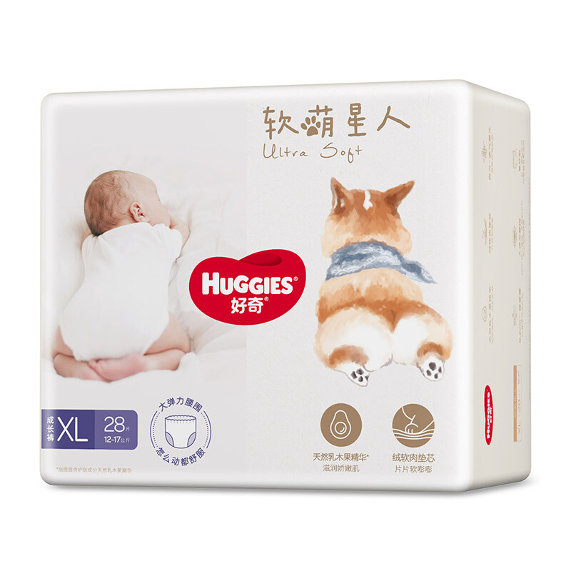 HUGGIES 好奇 软萌星人柯基裤成长裤XL28片(12-17kg)加大号婴儿尿不湿超薄透气 45