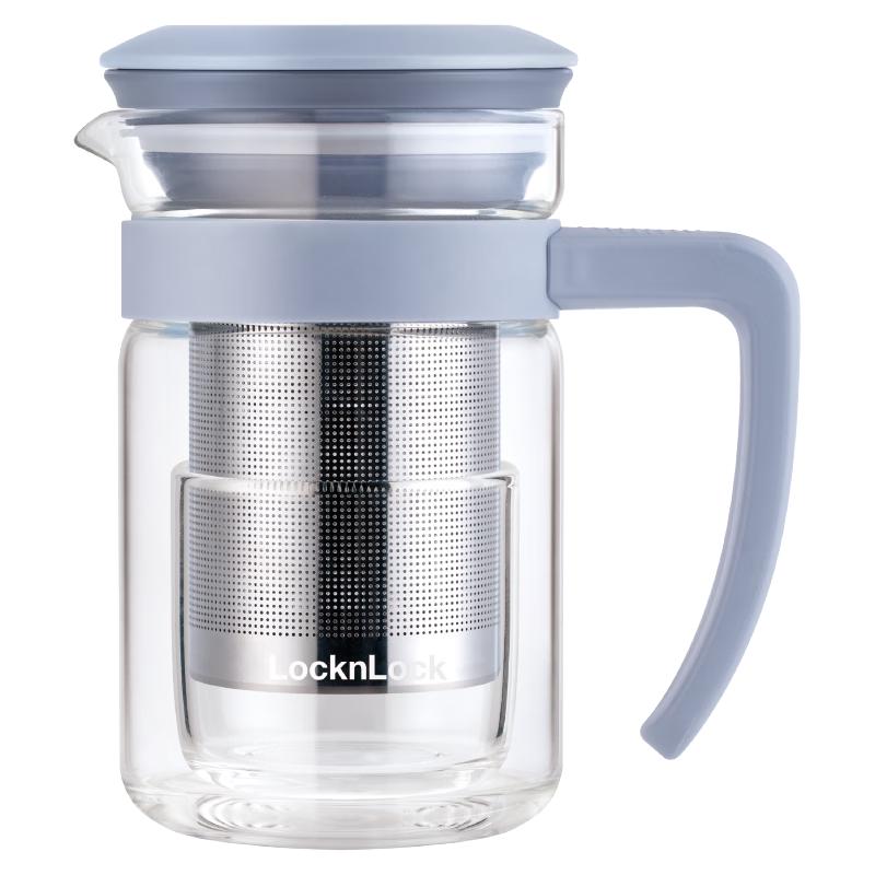 LOCK&LOCK 玻璃泡茶杯组合杯茶水分离带把手男女杯子 400mL蓝色LLG972BLU 49.51元