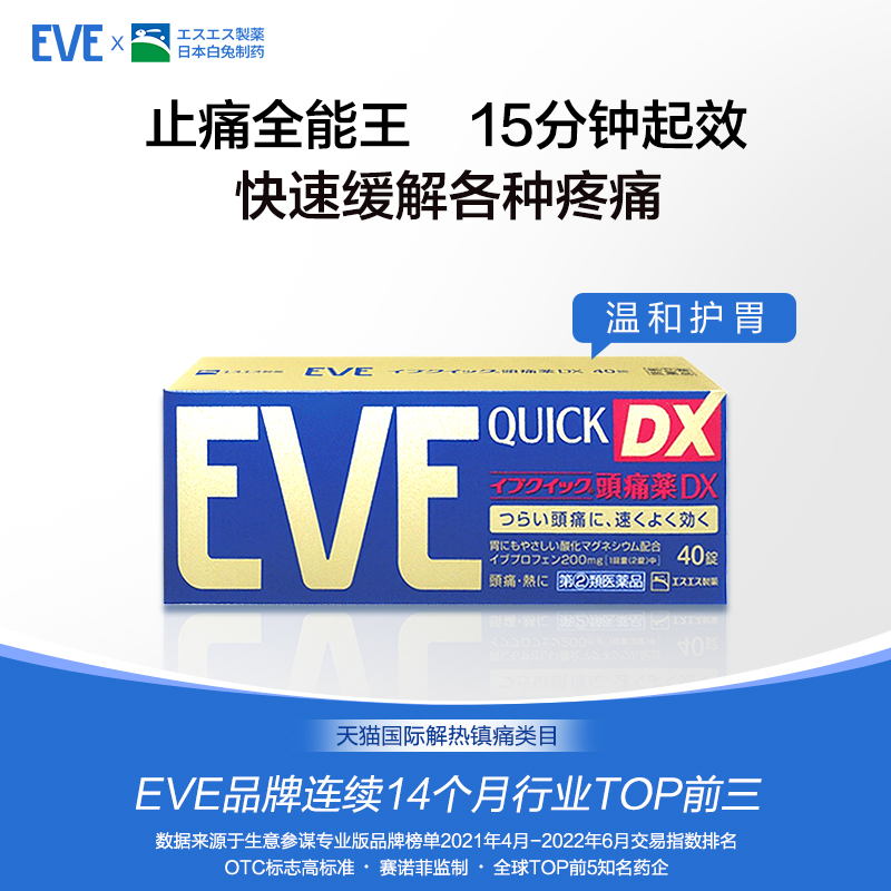 88VIP：EVE 日本白兔eve金色止疼药布洛芬40粒 60.63元（需买2件，需用券）