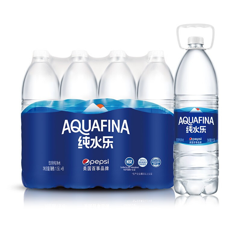 AQUAFINA 纯水乐 pepsi 百事 饮用水 纯净水 1.5L*8瓶 18.6元