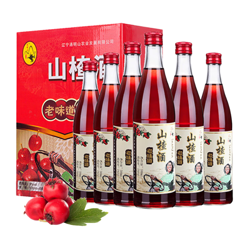 京东百亿补贴:通明山 水果酒 老味道 山楂酒 5度 500ml*6瓶整箱装 低度酒微醺