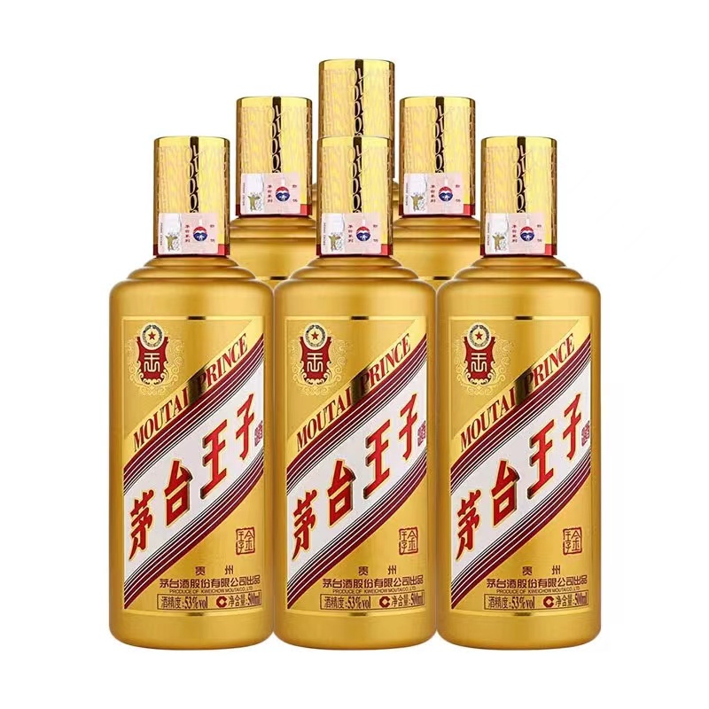 淘金币可用、88VIP：MOUTAI 茅台 金王子 53度 酱香型白酒 500ml*6瓶 整箱 1185元（