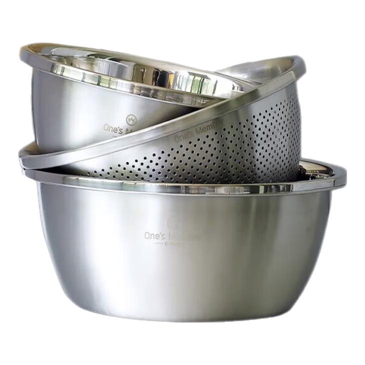 1号会员店 加厚多功能304不锈钢料理盆洗菜盆24/26/28cm三件套和面盆调料盆 89