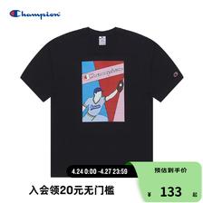 Champion 冠军 纯棉印花圆领套头T恤 黑色 131.24元