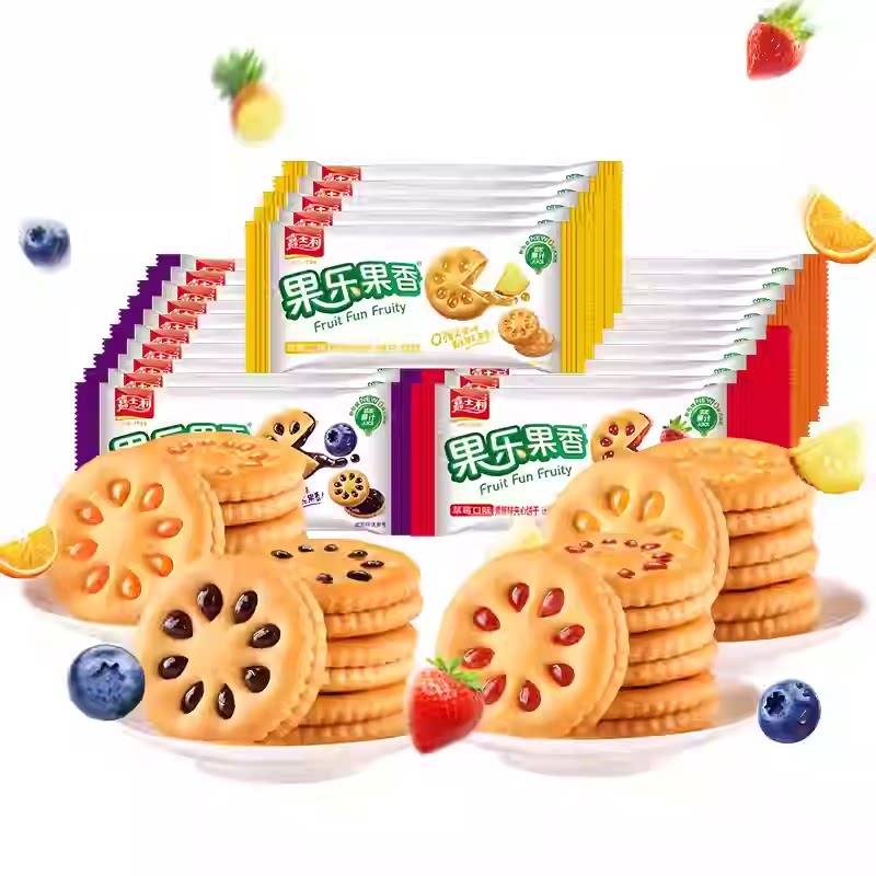 嘉士利 果乐果香果酱夹心饼干1000g 25包混合装（蓝莓10包+草莓5包+凤梨5包+香