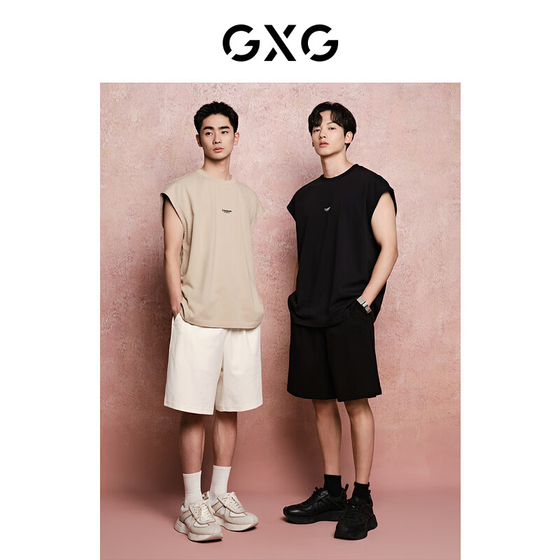 plus会员：GXG 男装 24夏季新款重磅水洗圆领背心肌理针织休闲短裤 休闲套装 